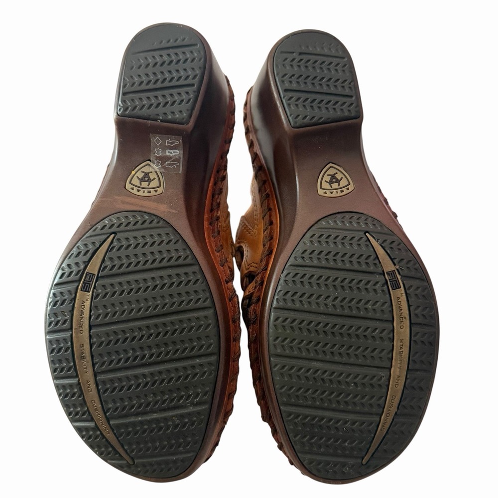 Ariat Womens 6B Brown Leather Woven Wedge Mule Sandals Whipstitch Western Boho - Picture 10 of 12
